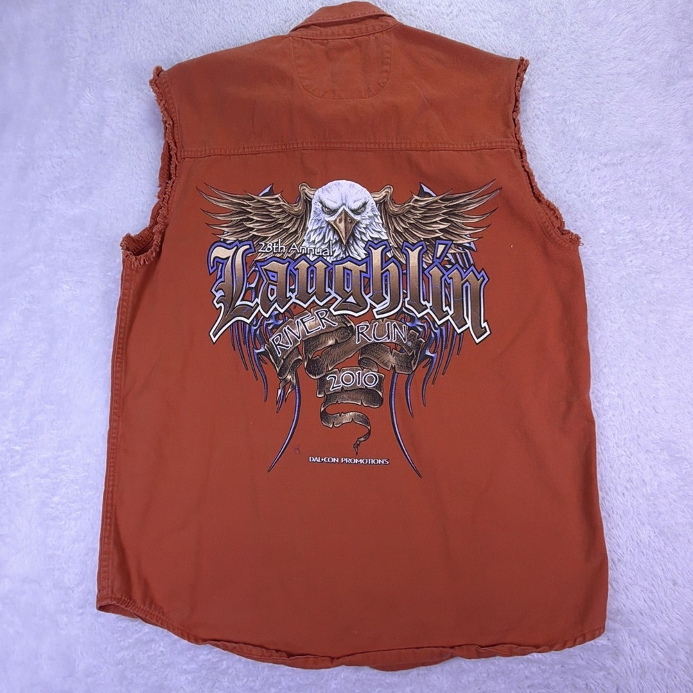 Bikers Club Laughlin 2010 River Run Cutoff Motorcycle Riding Vest Mens M Orange